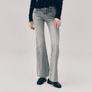 H&M Light Gray Washed Denim Flared Leg Low Rise Jeans - Size 8